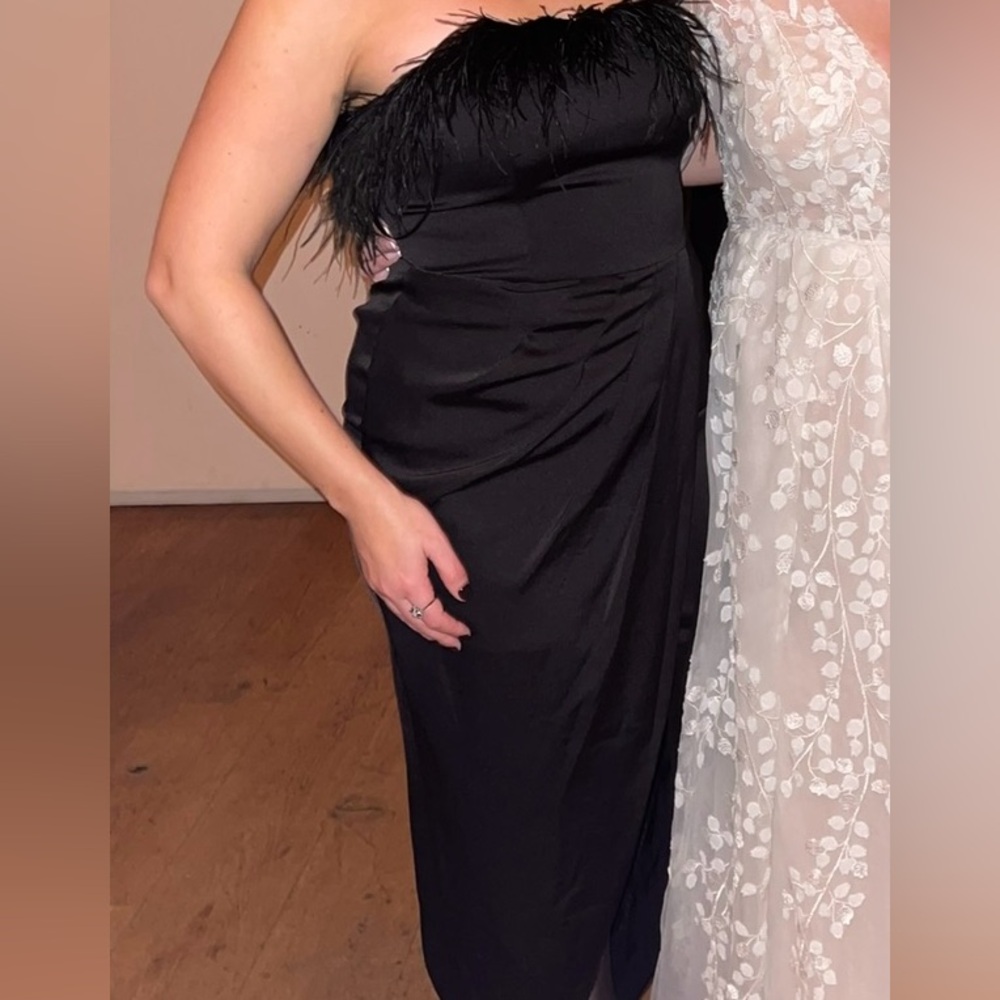 Aidan Mattox Black Strapless Ruffled Gown